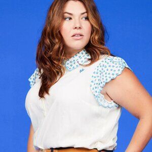 Modcloth Peter Pan Collar‎ Ditsy Top Scalloped Flutter Sleeve Twee Floral 1X